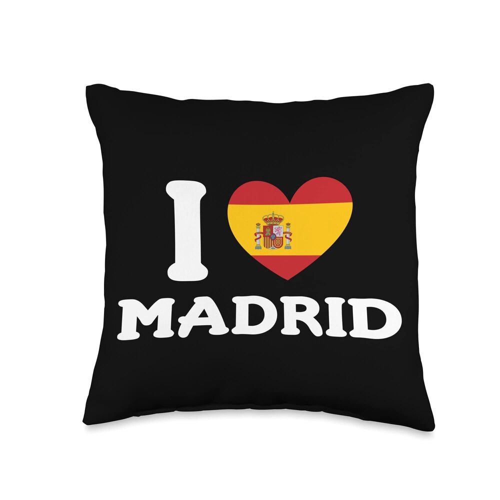9016 I Love Madrid Spain Spanish Heart Flag Throw Pillow